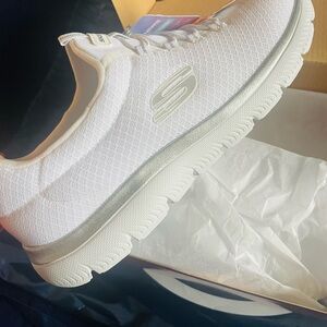 Skechers White Slip-on Lightweight Sneakers